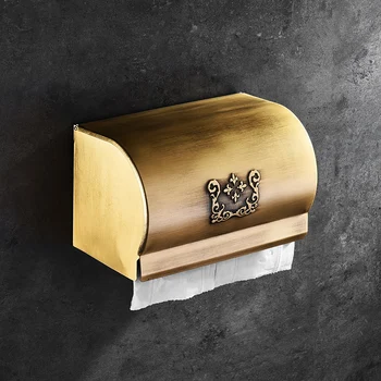 

Antique Carved Toilet Paper Holder Wall Mounted Waterproof Roll Paper Tissue Box Brass Bathroom Accessories Op731