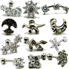 1 шт. 16 г Хирургическая сталь Различные CZ цветок лист уха трагус серьги, Надеваемые На Ушной Хрящ Пирсинг Спираль уха гвоздик для козелка серьги для женщин