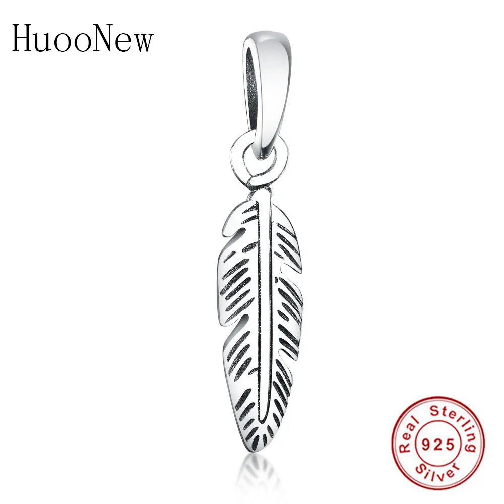 

HuooNew Fit Original Pandora Charms Bracelet 925 Sterling Silver Feather Beads Pendant For Jewelry Making Women Berloque Gifts