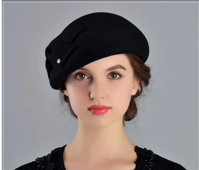 

Lady Fedoras Wool Cap Woman Woolen Bowtie Cap Autumn Winter Beret Hat Bowler Hat Pumpkin Hat Dome Cap B-8924