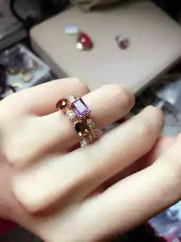 

Natural multicolor tourmaline Ring Natural gemstone Ring 925 sterling silver trendy Elegant energy bubble women's party Jewelry