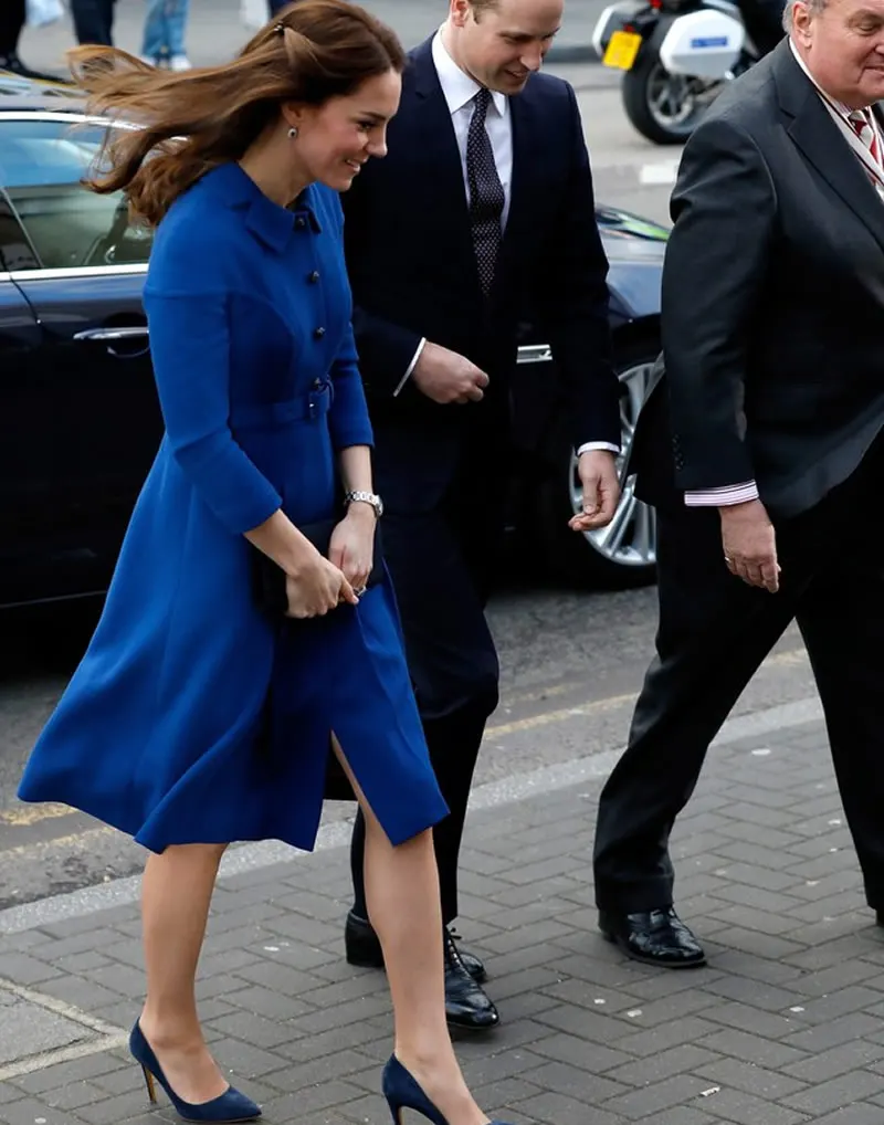 Новинка г.; весеннее платье принцессы Kate Middleton; модные синие рабочие платья трапециевидной формы