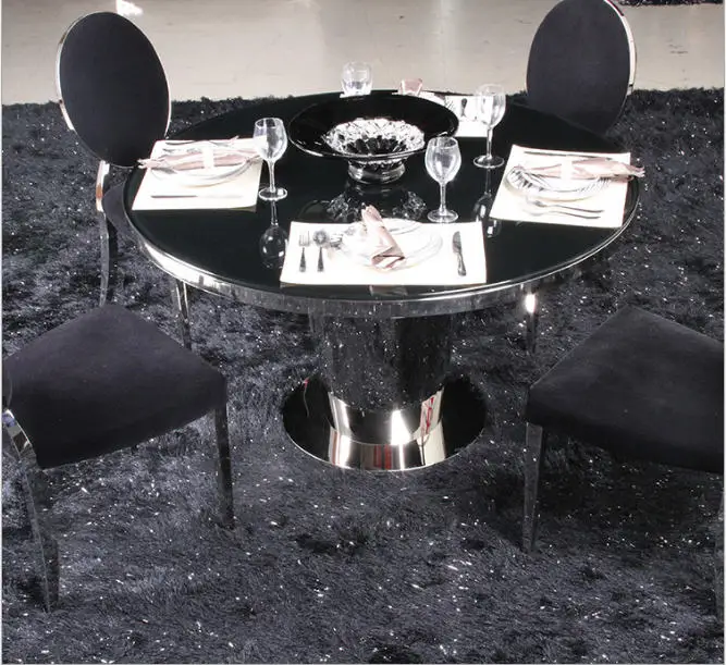 Stainless steel Dining Room Set Home Furniture minimalist modern glass dining table and 4 chairs mesa de jantar muebles comedor