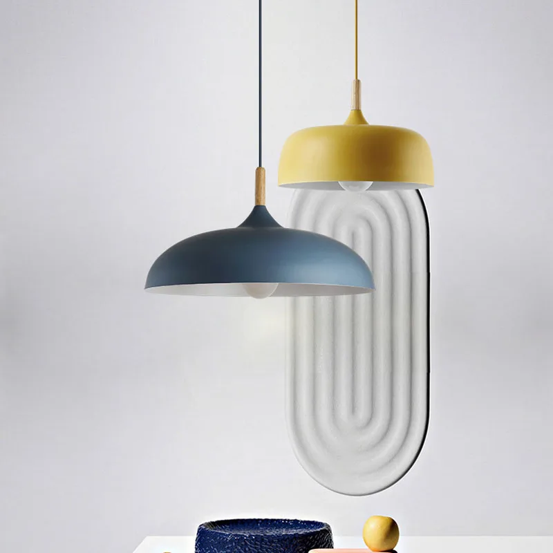 Nordic Hanging 6 Colors Pendant Light Post Modern Aluminium Solid Wood Pendant Lamp Dining Restaurant Cafe Pendant Light (11)