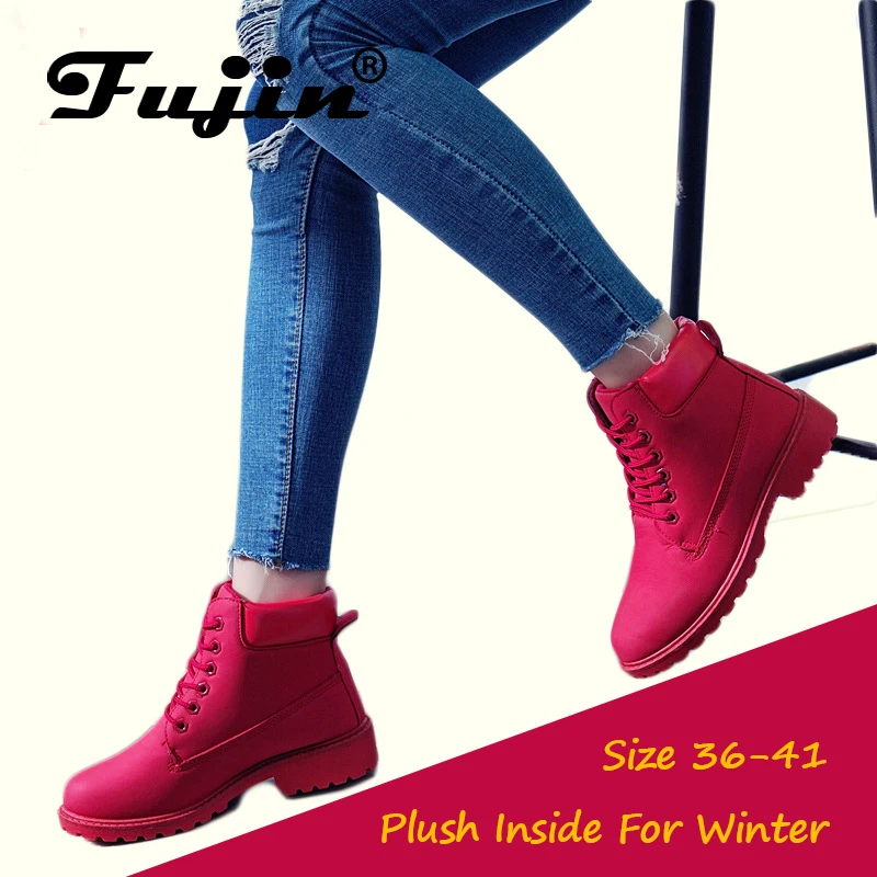 Fujin 2018 Spring Autumn Winter Boots Women Red Fashion Boots Ankle