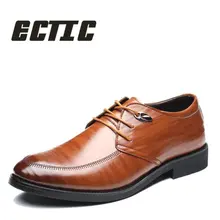ECTIC 2018 New spring business dress leather men shoes Fashion Man Wedding Dress Shoes pointed toe banquet brogue shoes LL-007