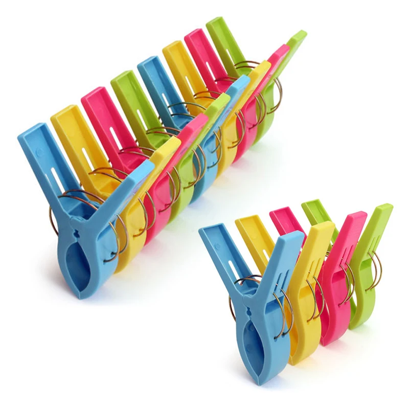 4/8/12pc Clothes Clip Plastic Beach Towel Pegs Large Clips Clothes Windproof Pegs Travel Accessory Color Random