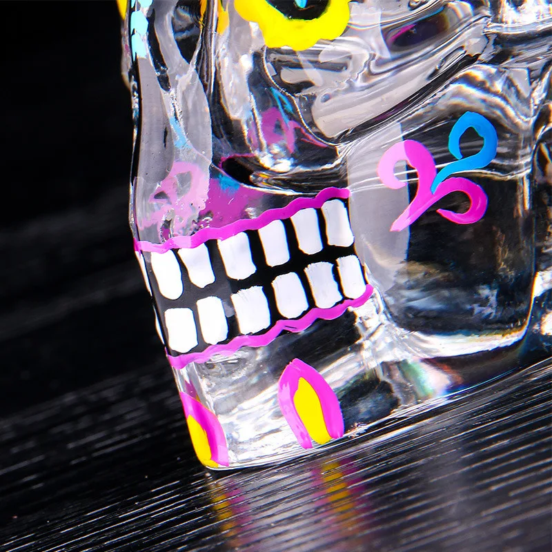 Personality  Hand Painted 70ml Colorful Skull Glass Transparent Crystal Skull Head Shot Mug Whiskey Wine Vodka Beer Mug 4
