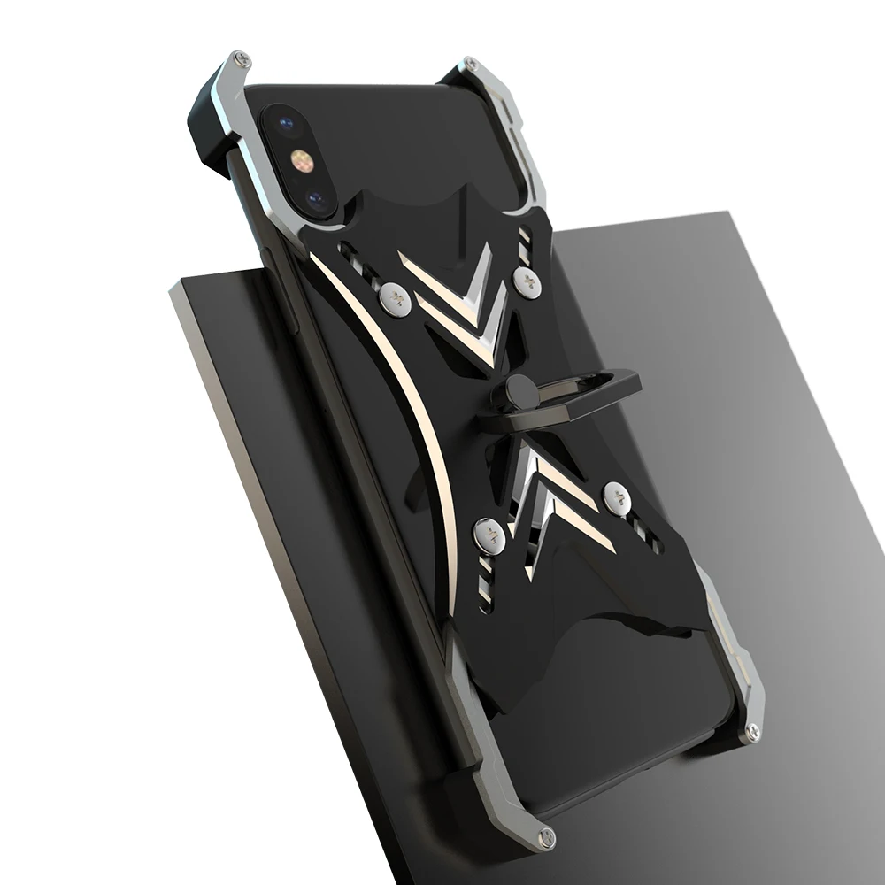 R-JUST для Apple iPhone X 10 чехол Роскошный 3D брендовый жесткий алюминиевый металлический каркас кольцо держатель Броня защитный чехол для телефона чехол