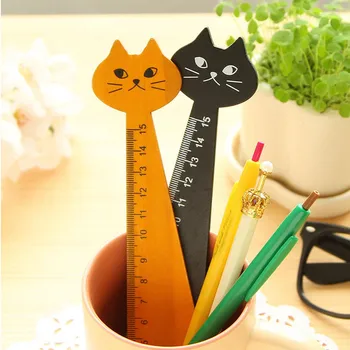 

1 Pc Long 15cm Wood Straight Ruler Black Yellow Lovely Cat Shape Ruler Gift For Kids Student Stationery Office School Supplies