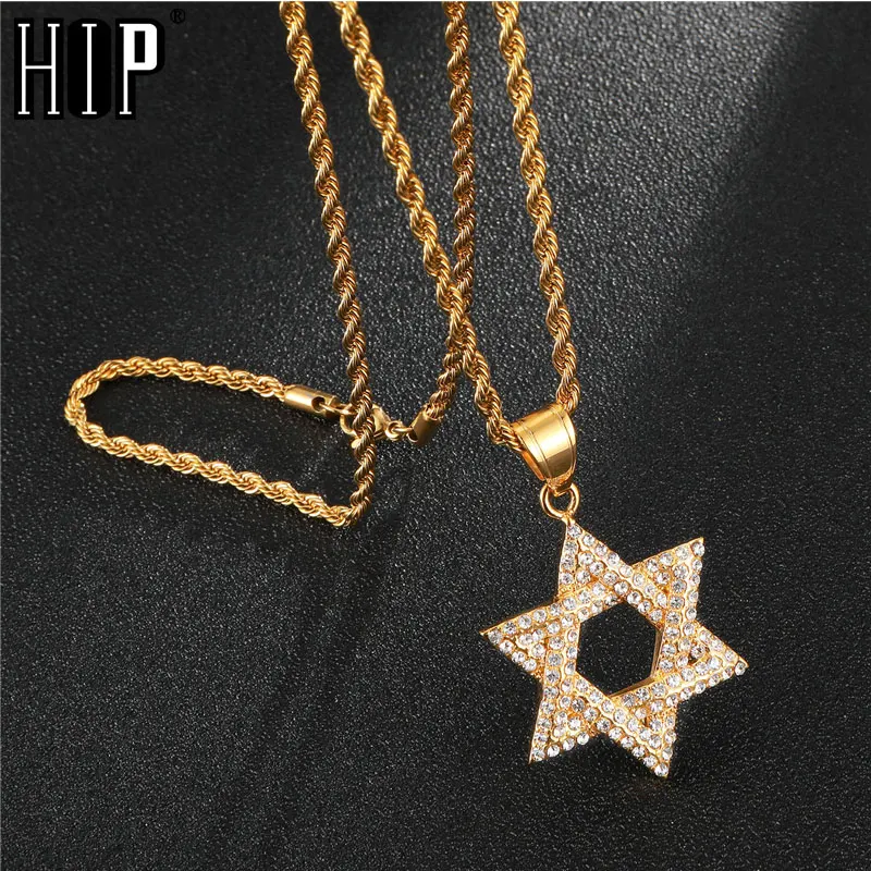 Хип хоп микро проложить Полный горный хрусталь Нержавеющая сталь Iced Out Bling еврей