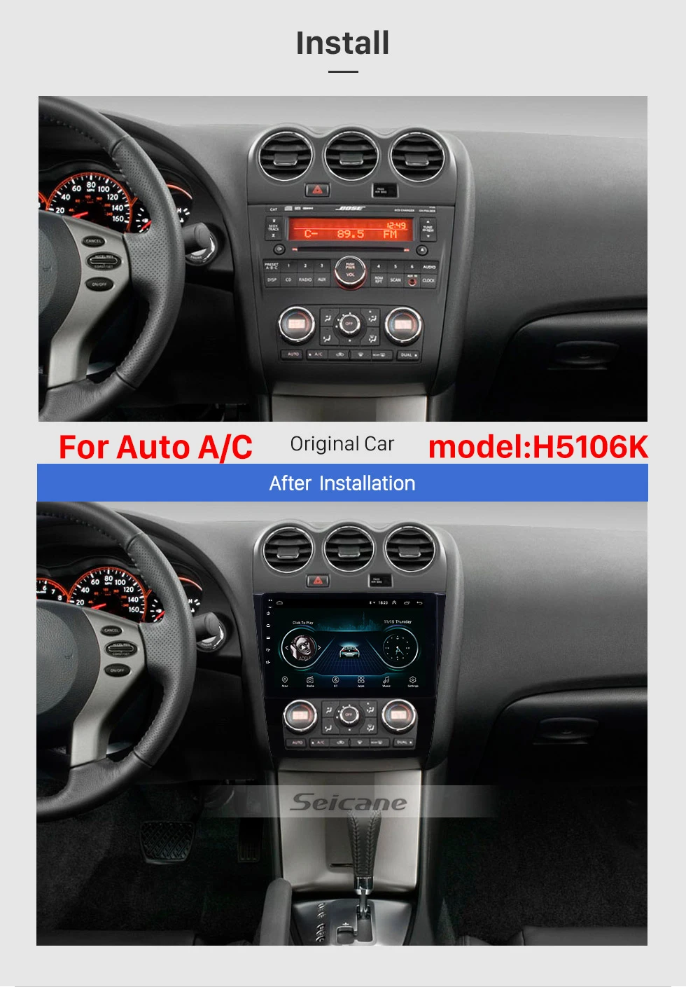 Best Seicane Android 8.1 car GPS Stereo Radio player For 2008-2012 Nissan Teana Altima Manual A/C and Auto A/C Support DVR wifi SWC 1