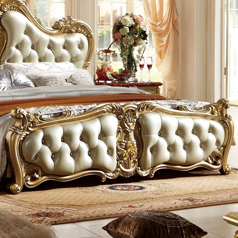Special Offer Bedroom Set leather bed cama Para Quarto European Style Bedroom Set With Gold Carving Special Offer Bedroom Set leather bed cama Para Quarto European Style Bedroom Set With Gold Carving