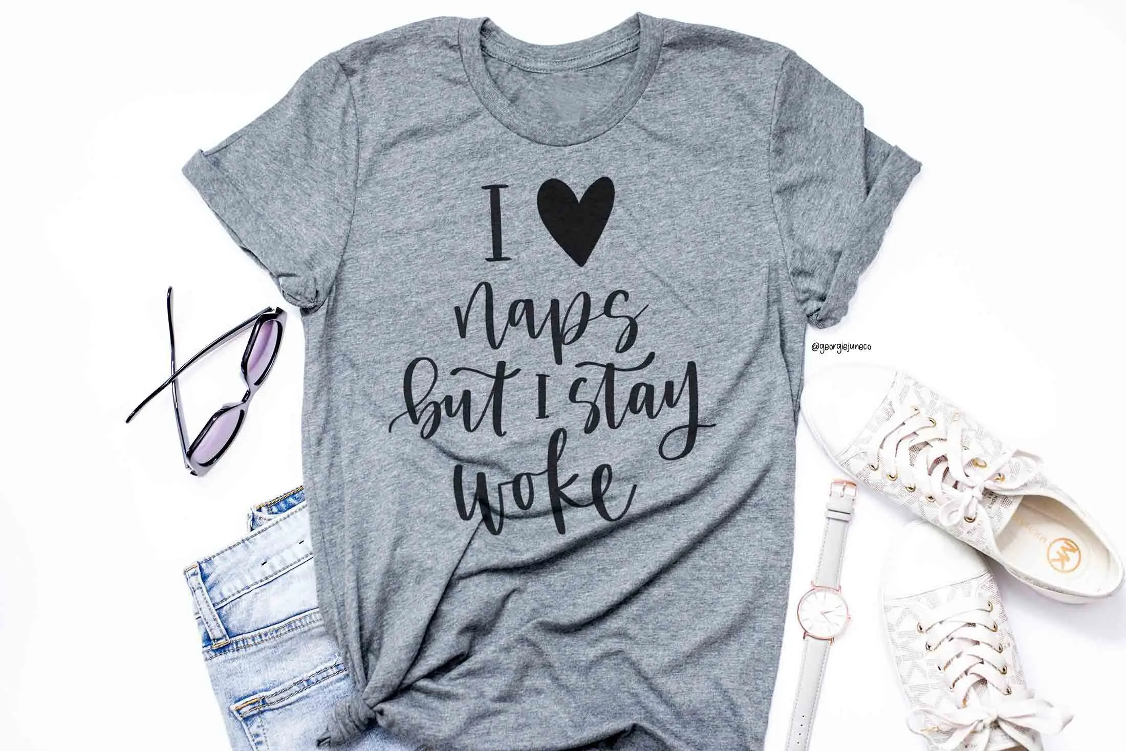 Gray-black txt I Love Naps, но I Stay Woke Tee, Женская Эффектная футболка с надписью «сердце», графическая забавная футболка, гранж, tumblr, хлопковые топы, Повседневная Готическая рубашка - Цвет: Gray-black txt