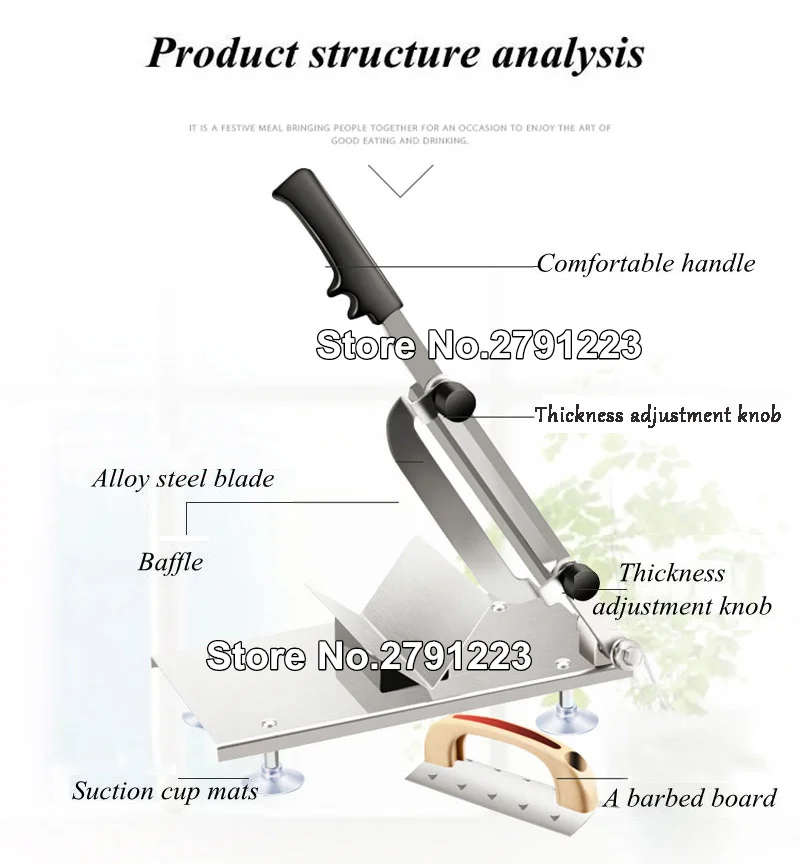 Машина для нарезки мяса сплав+ нержавеющая сталь бытовая ручная регулируемая толщина мяса и овощей слайсер