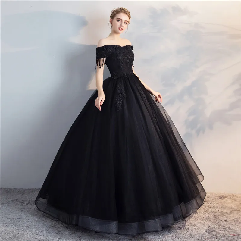 Black Off Shoulder Ball Gown New Quinceanera Dresses Elegant Boat Neck Lace Embroidery Beading Plus Size Prom Dresses L