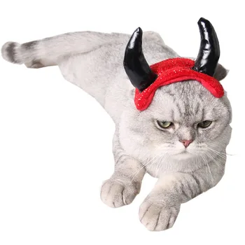 

1pc Adjustable Sponge Filling Black Red Vampire Devil Ox Horn Cat Cap Dog Puppy Small Pet Hat Halloween Party Cosplay Decor