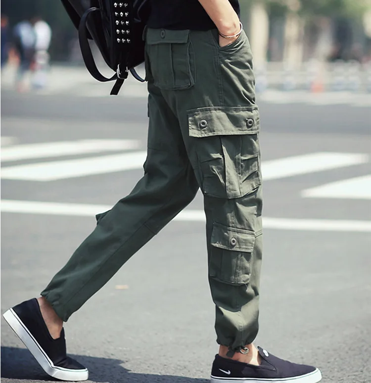 Новые качественные весенне-осенние хлопковые брюки карго с несколькими карманами мужские комбинезоны повседневные длинные брюки мужские брюки размера плюс 28-42 - Цвет: green