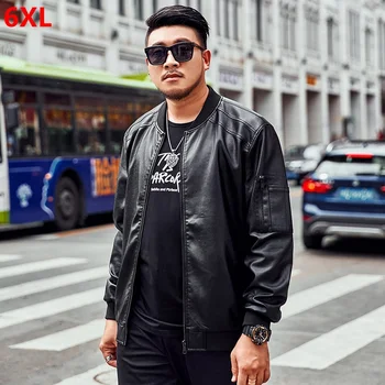 

Youth plus fertilizer increase pu leather jacket male baseball collar XL big size leather men's plus size men's jacket tide