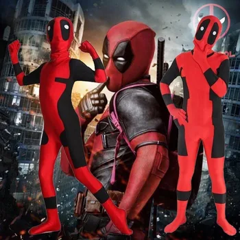 

Deadpool Cosplay Costume Bodysuit Wade Jumpsuit Fantasy Adult Halloween Spandex Lycra Zentai Full Set For Kids With Mask