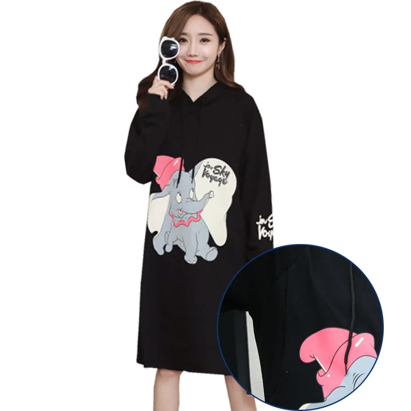

Maternity Clothing Autumn Long-sleeve Nursing Cartoon With a Hood Sweatshirt Dress Clothing Breastfeeding Hoodie Tops Pregnant