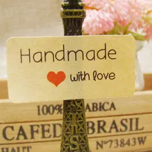 Wholesale 200pcs= 1Lot Size 20*40mm kraft retangular handmade with love Sticker Label Hand Made Sticker CUstom Logo Cost Extra