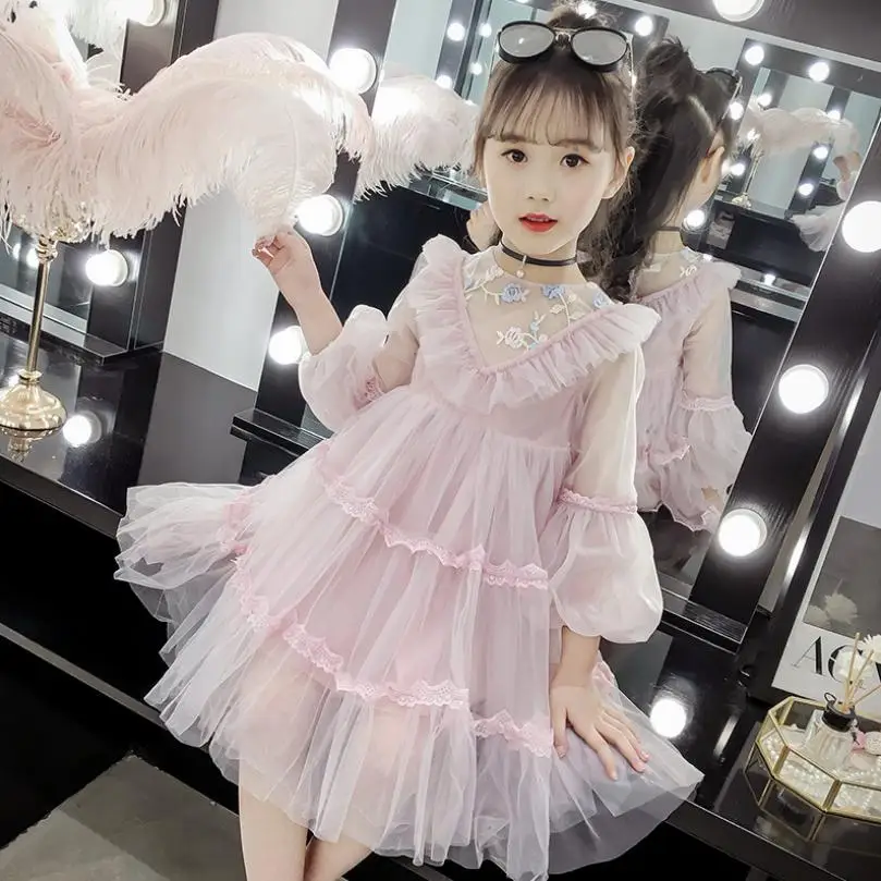

2019 Summer Baby Girl Lantern Sleeve Ruffles Princess Dress Cute Solid Kids Dresses for Girls Party Dress Children Clothing Y751