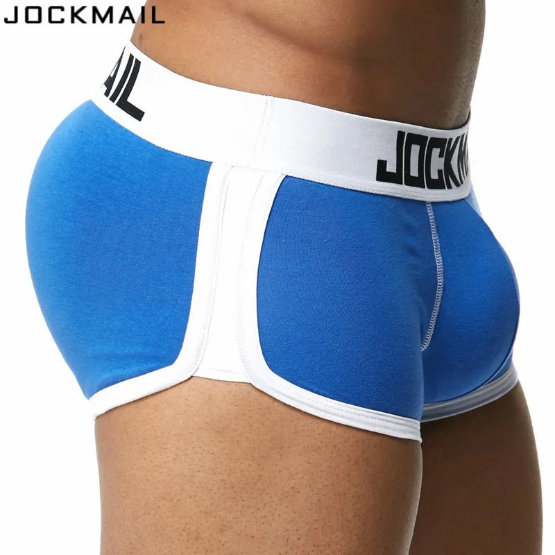 JOCKMAIL мягкое Мужское нижнее белье Боксеры Трусы с сексуальным геем Пенис мешочек усиление выпуклости спереди+ сзади двойной Съемный бюстгальтер пуш-ап