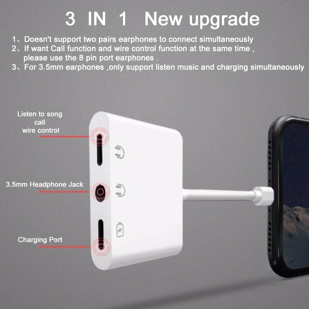 Portefeuille 3in1 адаптер для iPhone X 10 XS MAX XR 8 7 Aux ММ 3 5 мм аудио наушники сплиттер двойной