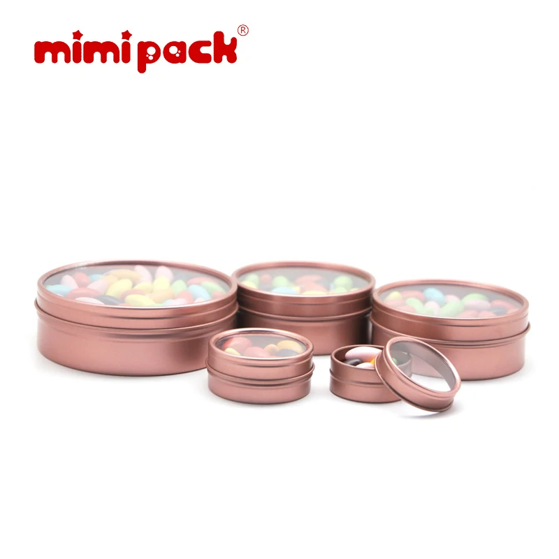 

mimipack Shallow Round Clear Window Slip Top Lid Tins in 6 Colors, 4/6/8/12/16 oz Snack Jewelry Storage Boxes, Pack of 24