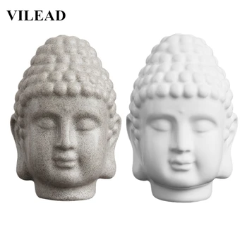 

VILEAD 15cm Sandstone White Buddha Head Statue Resin India Religious Buddha Head Sculpture Thailand Buddha Figurines Home Decor