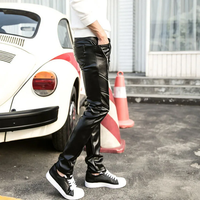 DJ Swag узкие мужские s искусственная кожа PU узкие черные джоггеры байкерские штаны для мужчин мальчиков с молниями