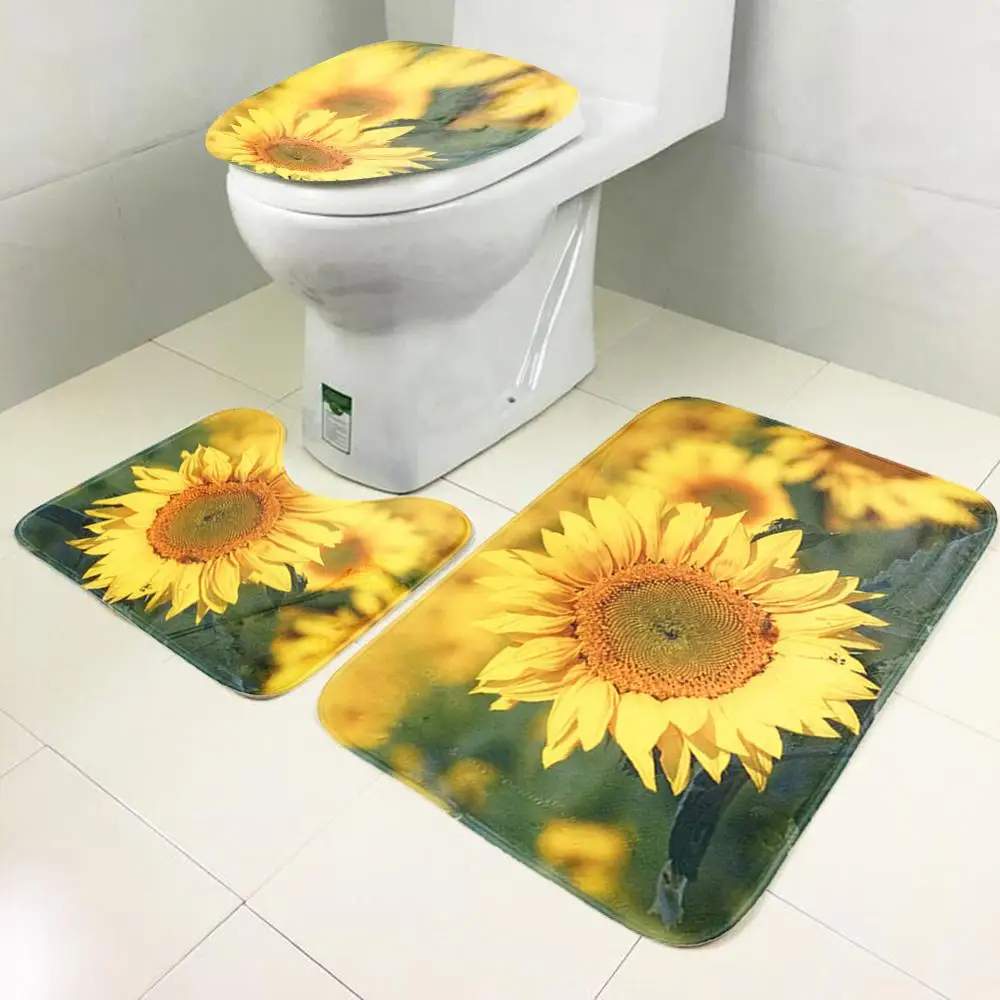 3pcs/set Bathroom Mat Set Flannel Anti-Slip Kitchen Bath Mat Carpet Bathroom Toliet Rug Washable Car Seat Floor Mat Pad