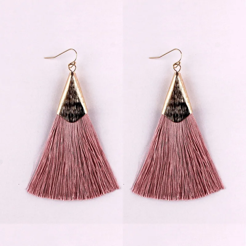 

6 Color Vintage Boho Silk Tassel Fish Hook Drop Earrings 2019 Fan Shape Blue Fringe Earrings For Women Fashion Ethnic Jewelry