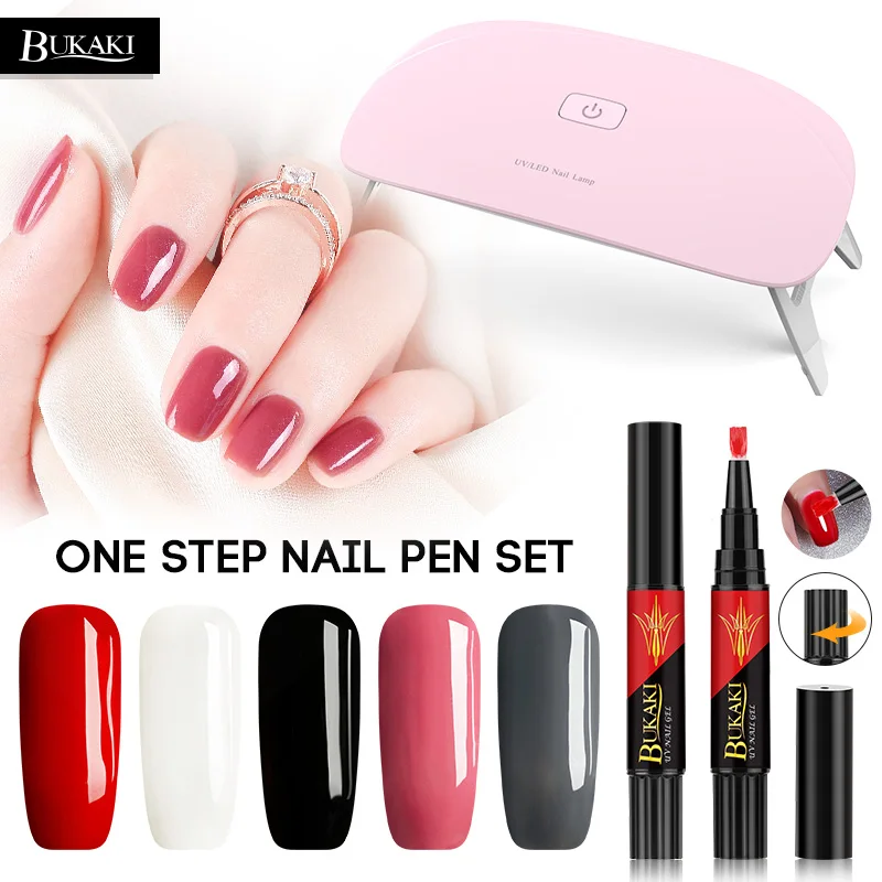 BUKAKI 3 In 1 Nail Pen Nail Art Sets UV Gel One Step Sugar Gel Varnish