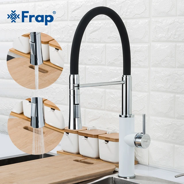 Cheap Frap Black and white Kitchen Sink Faucet Hot Cold Water Mixer Faucets for Kitchen Pull out tap Crane 2 Function Spout F4452-8