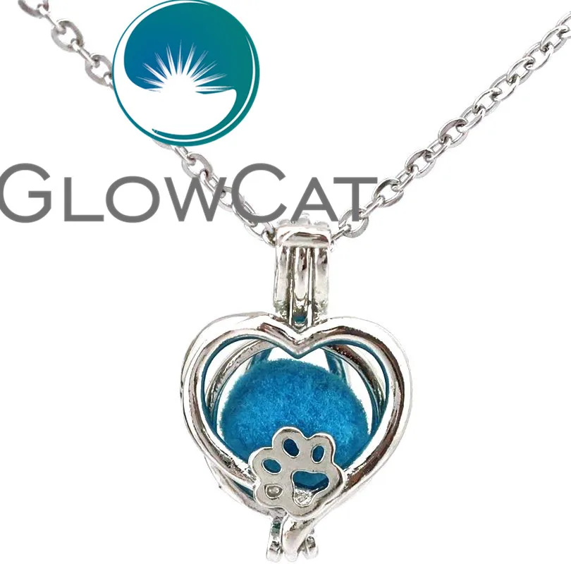 GLOWCAT KK644 серебро сердце лапа собаки бисер с принтом клетка эфирных масел