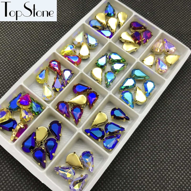 Topstone Colors AB 6x10 8x13mm Teardrop Glass Fancy Stone with Brass Claw Setting Droplet Sewing Crystals Jewelry Beads | Дом и сад