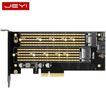 

JEYI SK7 Server M.2 NVMe SSD NGFF SATA TO PCIE3.0 X4 4X adapter M Key B KEY Dual Port card PCI-E3.0 Dual voltage 12V+3.3V U.2