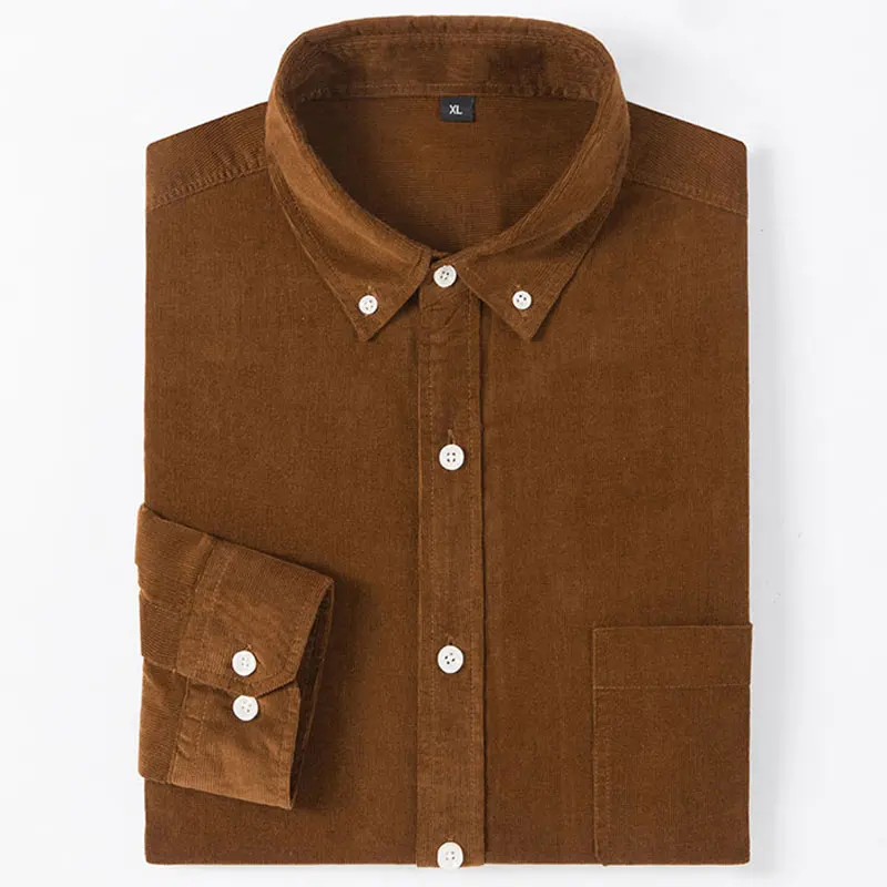 2019 High end Pure Cotton Men's Corduroy Shirts Button down Neck Long Sleeved Fashion Soft