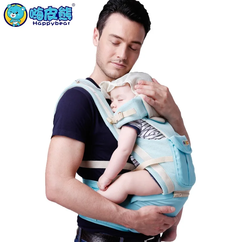 Happy Bear Cotton 0-48 Months Multifunctional Back Front Facing Baby Carrier 2 In 1 Ergonomic Baby Sling 4 Seasons Kangaroo