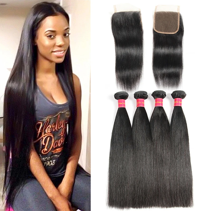 Dejavu Hair Brazilian Straight 4 Bundles With Closure 100 Human