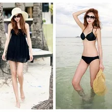 Новинки для женщин бикини Купальники для малышек пляжное платье 3 шт. пикантные однотонные Цвет купальник ремень спинки Hot Spring бандо пляжное платье юбка