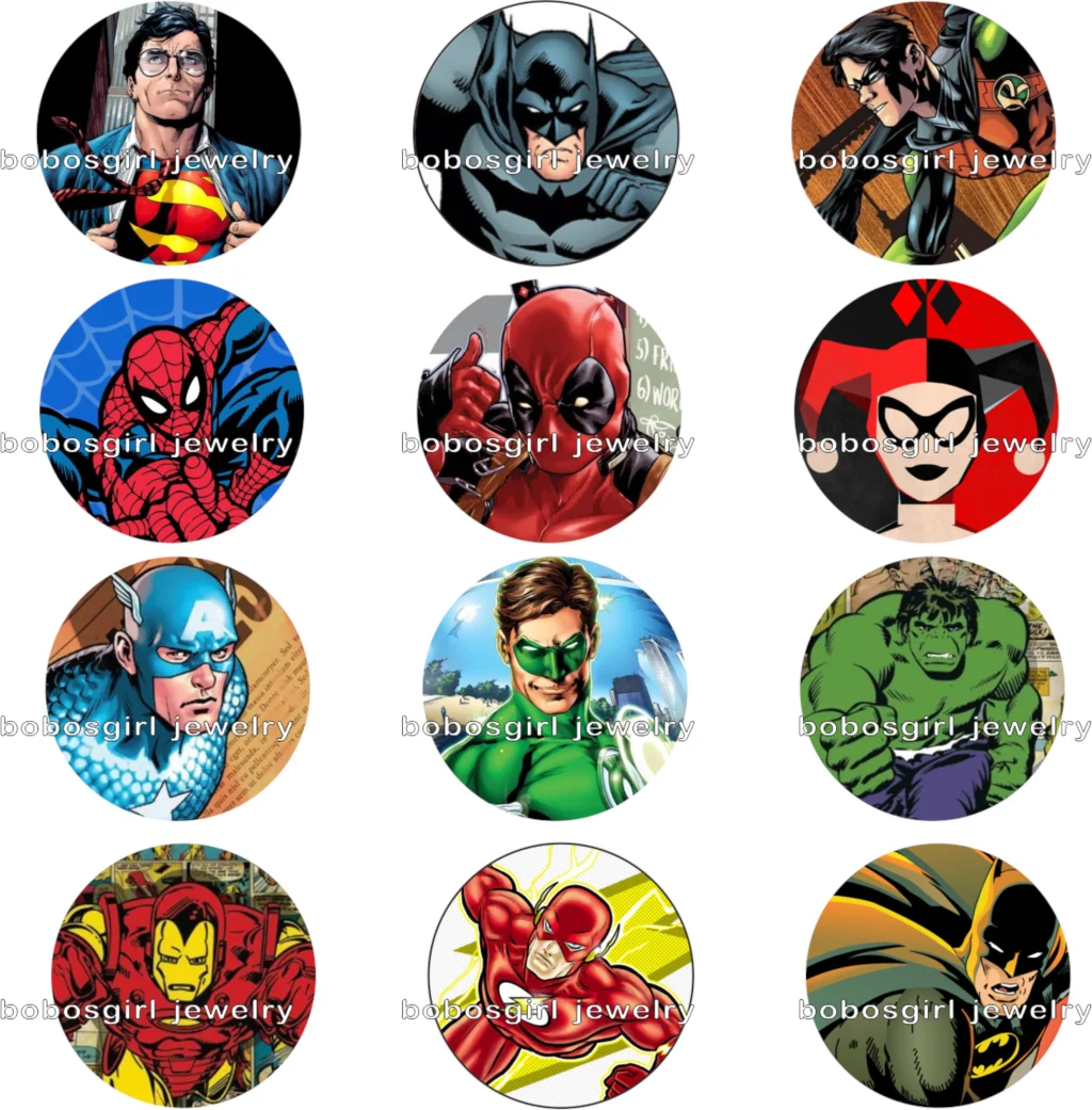 

Superhero cartoon glass snap button photo Round cabochon flat back Gl6713