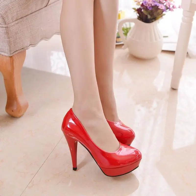Женские туфли на высоком каблуке; туфли на шпильке; большие размеры; женские тонкие туфли для работы - Цвет: Красный