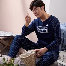 Осень хлопок мужские пижамы пара пижамный комплект Повседневная Пижама Мужская пижама ночные рубашки пижамы Размер 3XL домашняя одежда