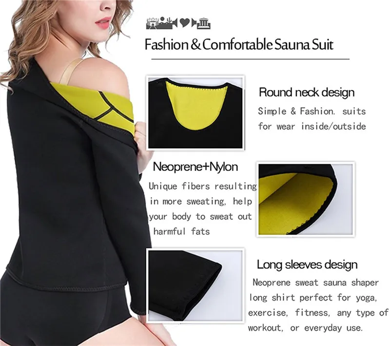 NINGMI Women Slimming Sauna Suit Long Sleeve Hot Sweat Shirt Blouse Waist Tranier Neoprene Fitness Top Body Shaper Weight Loss (11)