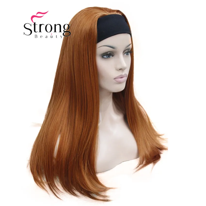 E-679B 130A  34 wig with headbands orange brown straight long women's half wig (5)