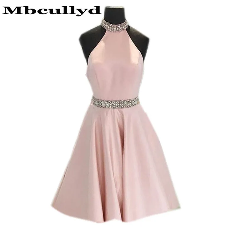 

Mbcullyd Pink Prom Dresses 2020 With Shining Beading Crystal Vestidos de fiesta de noche Short Backless Formal Cocktail Dress