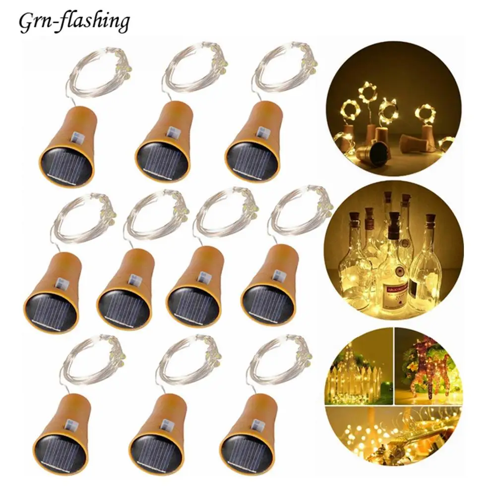 

10pcs 20leds Solar Powered Wine Bottle Lights Cork Fairy Light LED Copper wire for Outdoor indoor Garland Christmas String Light